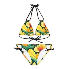 Green Golden Yellow Strappy Bikini Set Swimsuit