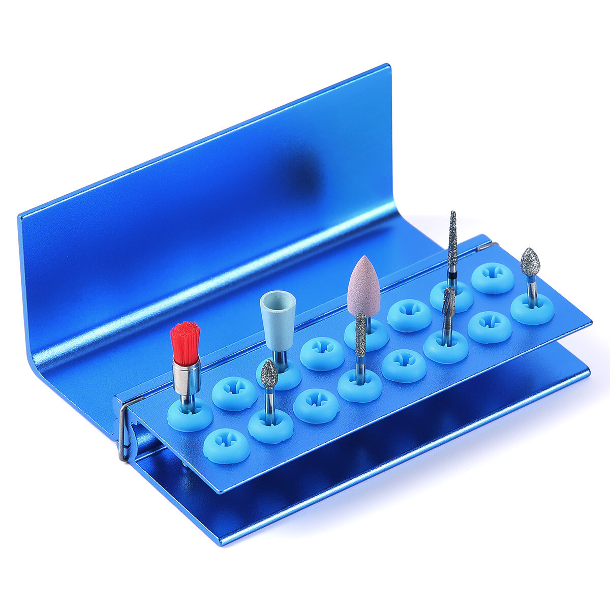 18-Hole Dental Bur Block Stand – Autoclavable – Blue – For FG RA Burs