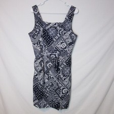 Monteau Dress Blue White Bandana Print Thick Straps Square Neck Womens Medium