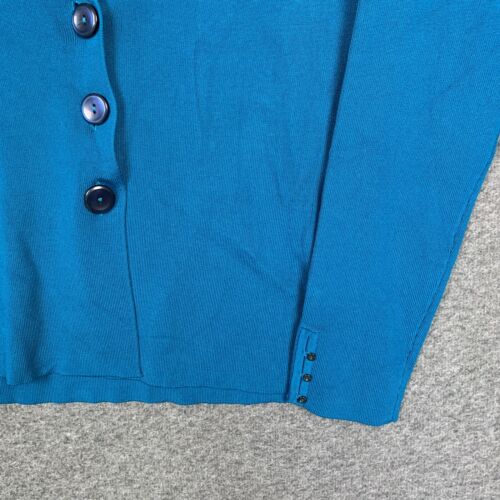 Talbots Cardigan M Petite NOS Womens Polo Sweater V Neck Blue Ribbed Stretch - Picture 2 of 11