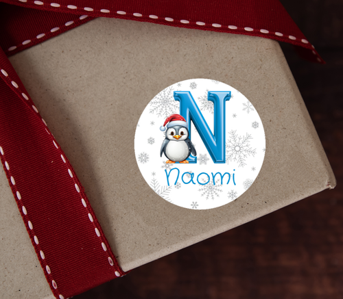 Personalised Christmas Penguin Initial Name Stickers Gift Wrap Presents Santa - Picture 14 of 50