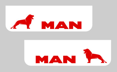 MAN LKW LKW LKW Kotflügel 18x60cm glattweiß PVC Schlammklappen mit rotem Logo