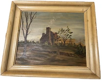 Rare Original Painting Rev. Henry Whitfield House with History Guilford Conn.