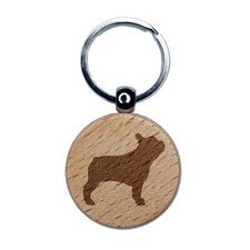 French Bulldog Dog Solid Engraved Wood Round Keychain Tag Charm
