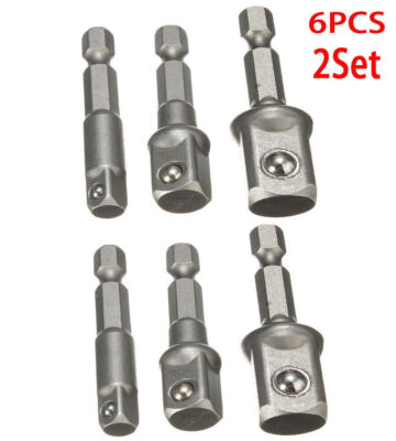 6x Stecknuss Adapter 1/4 3/8 1/2'' Steckschlüssel Nuß Akkuschrauber Bohrmaschine
