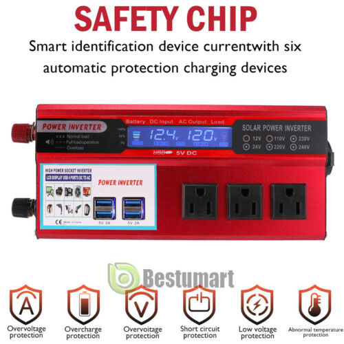 7000W 6000W LCD Car Power Inverter DC 12V To AC110V Pure Sine Wave Converter 2AC - Picture 58 of 116