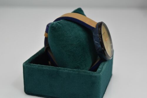 Nuevo reloj Ted Baker azul bronceado cuero azul negro esfera beige IP TE50011005 $185 - Imagen 2 de 4