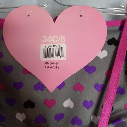 Always A Flirt 34C 6 M Bra Panties 2 Pc Set Deep Plunge Boyleg Pink Heart NEW - Picture 4 of 8