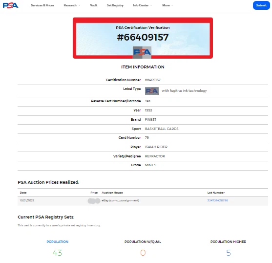 1993-94 Topps Finest Refractor #79 Isaiah Rider RC PSA 9 *Solo 5 calificados más altos* Foto 3 de 3