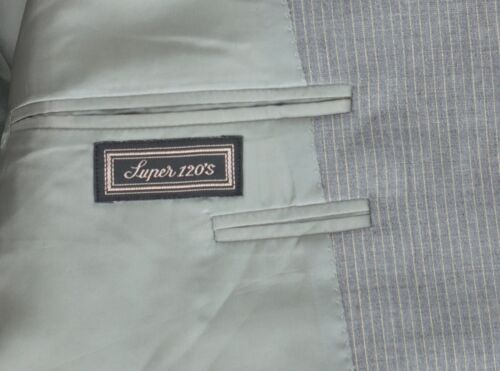 Men's 42 R Canali Gray Pinstripe 100% Wool Jacket Pleated Pants Suit - Picture 9 of 21