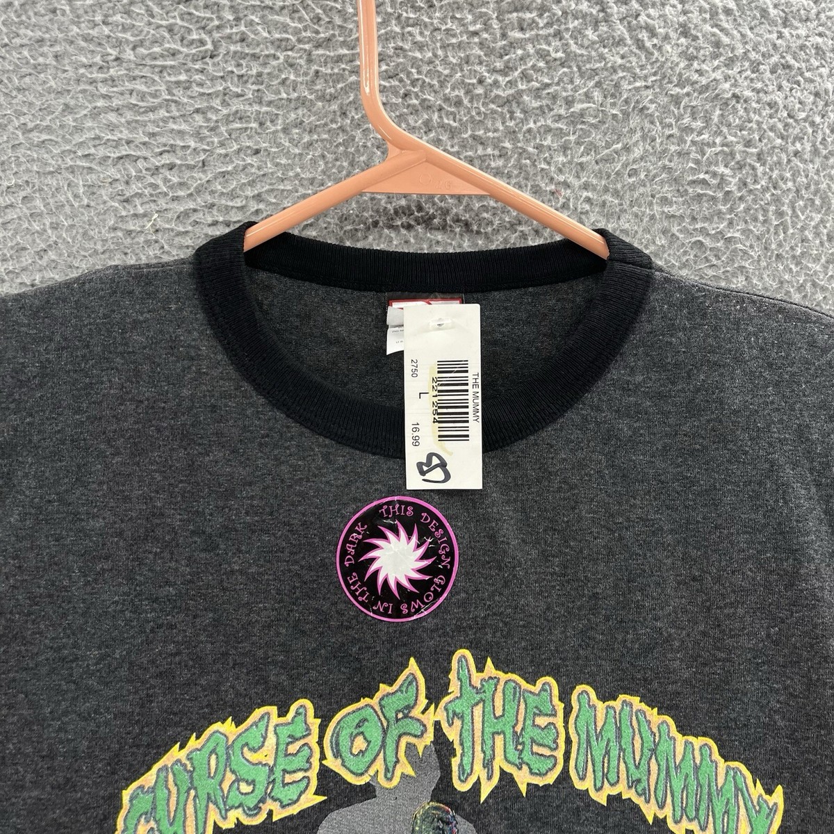 VINTAGE Curse of the Mummy T Shirt Men Large Gray Glow in the Dark