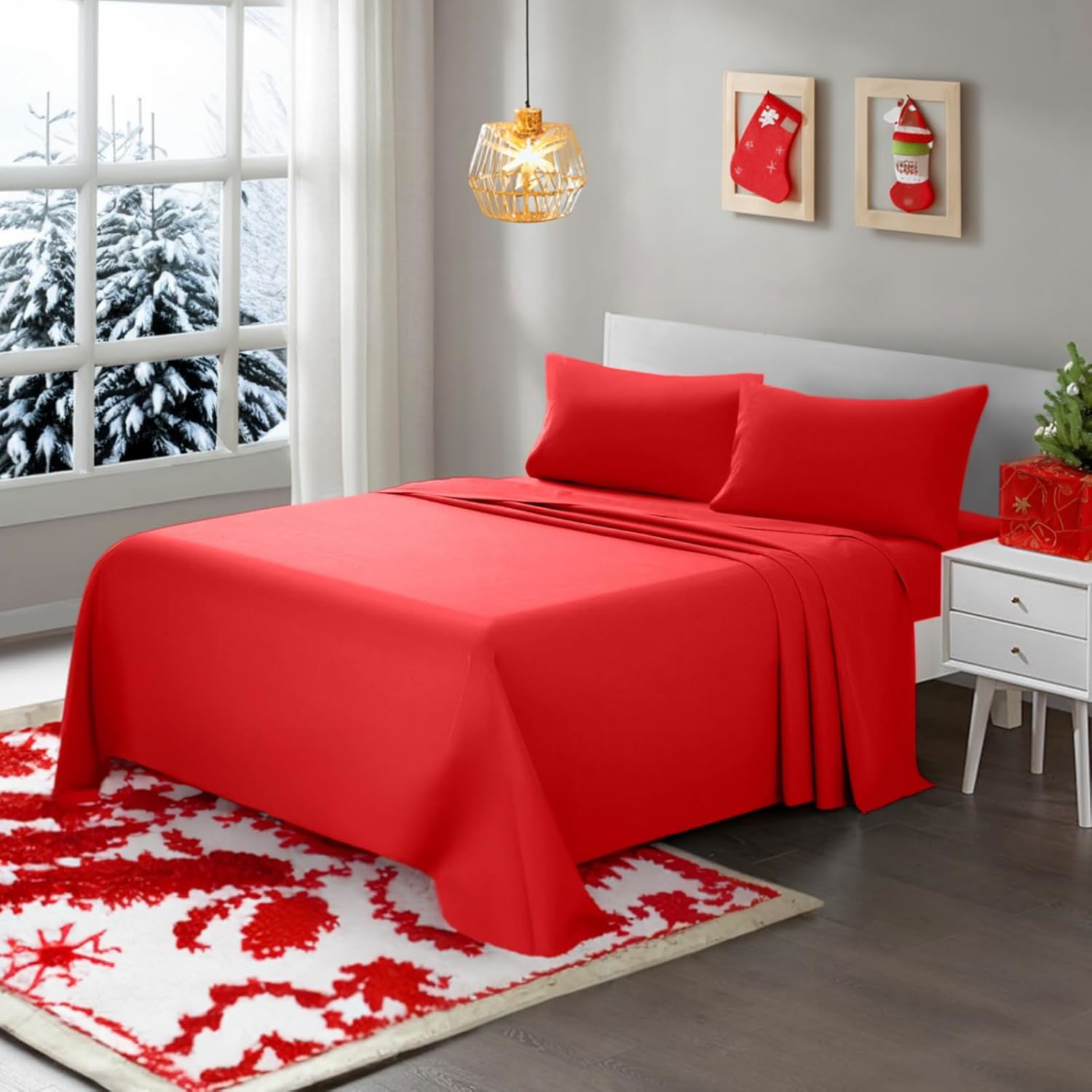 Deep Pocket Microfiber Bed Sheet Set 4-Piece Full Bedding Red