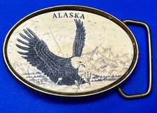 Alaska Flying Hunting American Bald Eagle faux drawing style Barlow Belt Buckle