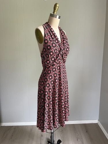 Vintage Y2K My Michelle Neckholder Kleid Large Stretchig Rosa Braun Geometrisch Funky - Bild 5 von 15