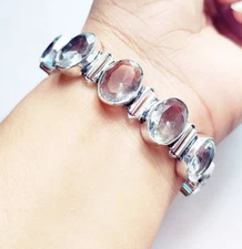 White Topaz Gemstone Handmade 925 Sterling Silver Ethnic Jewelry Bracelet 8"