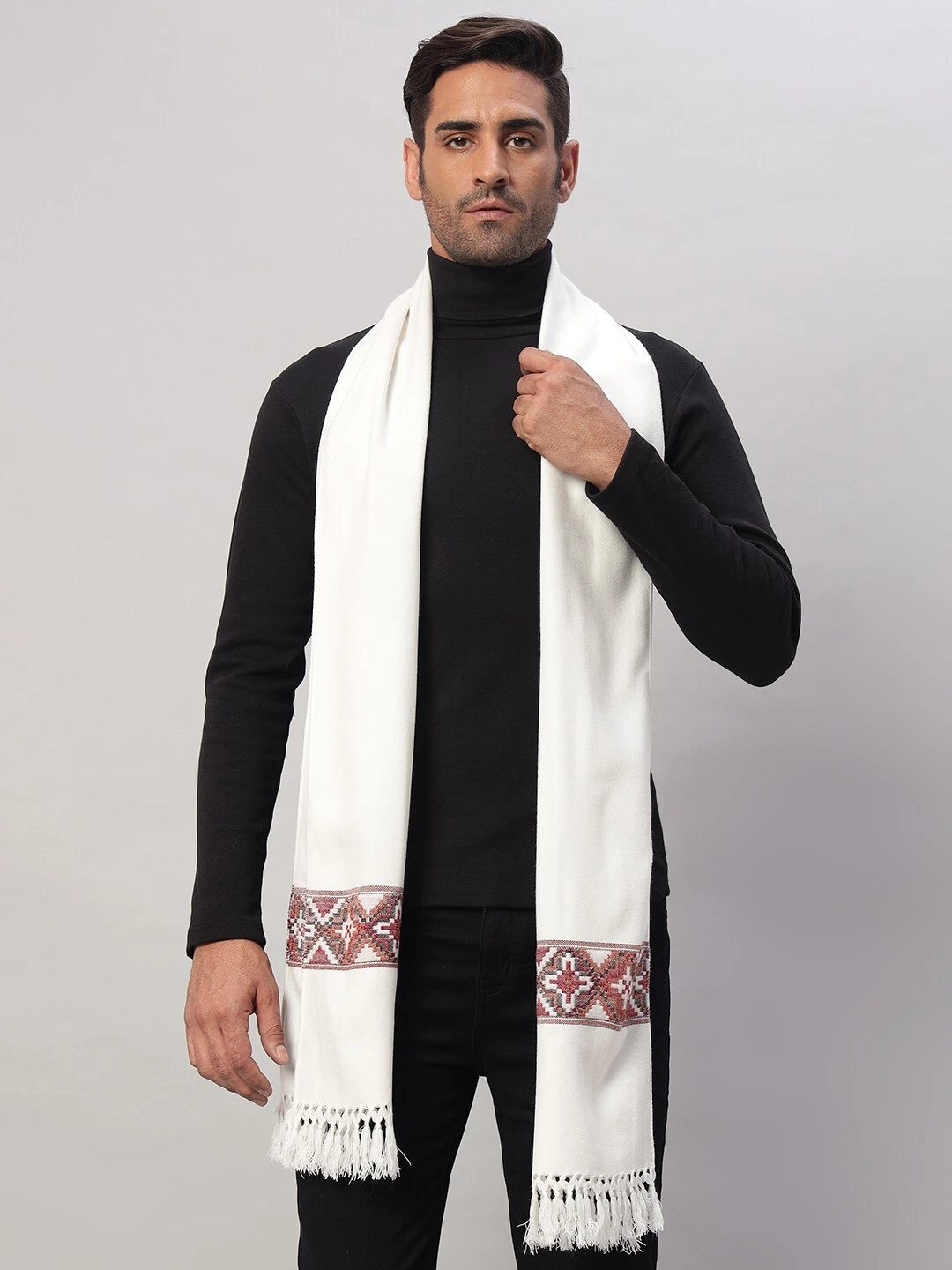 Men's Wool Muffler | Cashmere Scarves | White Solid Neck Wraps | Cashmere Scarf