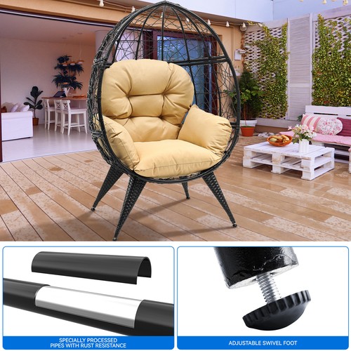TAUS Teardrop Egg Chair Patio Wicker Oversized Lounger w/ Cushion Outdoor Indoor - Picture 3 of 13