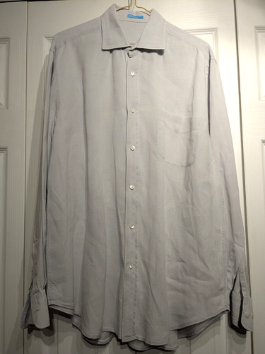 J. Mclaughlin Button Up Linen Shirt Mens L Beach/Formal Light Gray Long Sleeve - Picture 2 of 18