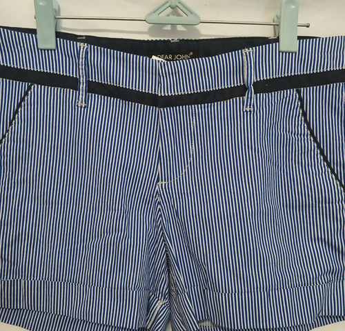 Stitch Fix Dear John Fran Printed Chino Shorts Women 29 Royal Blue Striped Cuff - Picture 2 of 11