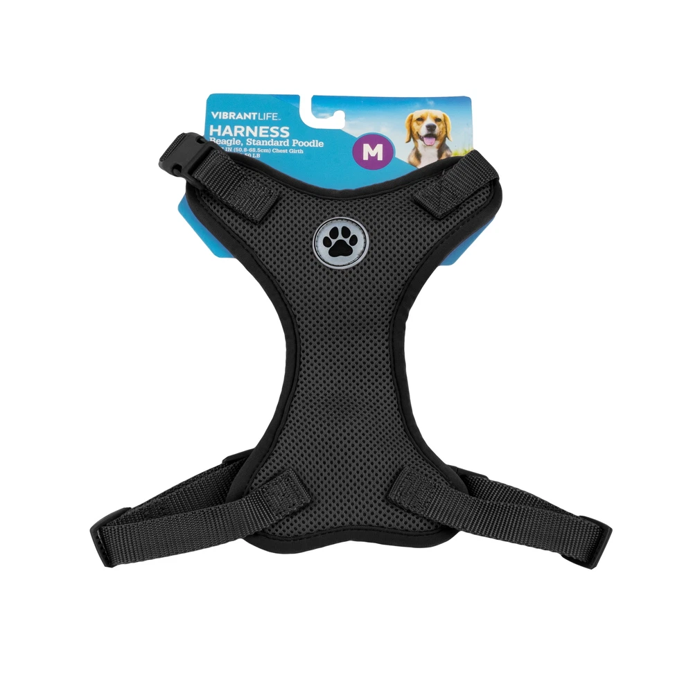 Dog Harness, Mesh Adjustable, Reflective Dog Walking Pet Harness, Black, Size M