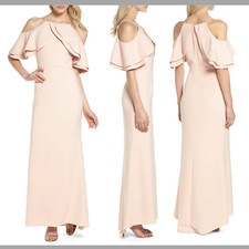 NEW Eliza J [ 6 ]  Ruffle Bodice Cold Shoulder Gown in Blush #F22