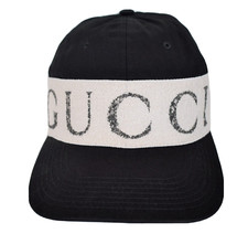 🆕️ Auth GUCCI Black Off White GABARDINE LOGO Unisex BASEBALL CAP Hat M/58