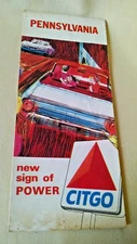 CITGO MAP PENNSYLVANIA HM GOUSHA LITHO USA 1965 CITIES SERVICE OIL FOLDING.