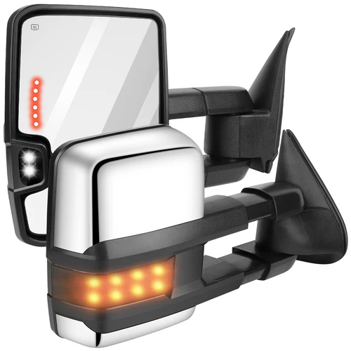 RH+LH Pair Set Power LED Signal Chrome Towing Mirrors For 1999-2002 Chevy GMC