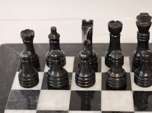Handmade Chess Set Marble Chess Set with Storage Marble Chess 15x15 Black White - Picture 5 of 14