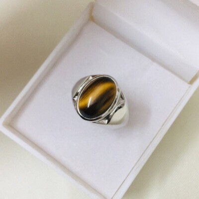 Yellow Tiger's Eye Gemstone Ring For Men 925 Silver ring For Men Jewelry