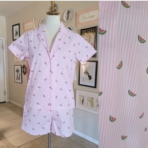 Brooks Brothers Pink White Striped Watermelon Print Pajamas Size Medium - Picture 9 of 9