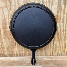 VTG Fully Restored Unmarked #10 Lodge 3-Notch Heat Ring 12” Cast Iron Skillet