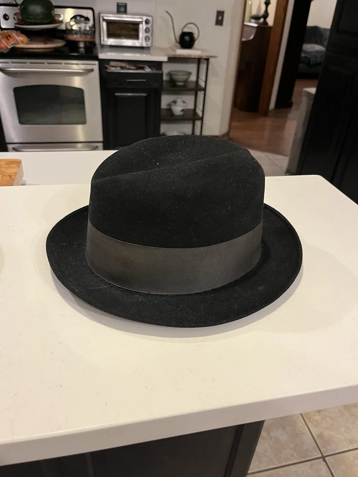 Sombrero Fedora Vintage Dobbs Piel Fieltro Negro - Talla 7 Foto 3 de 4