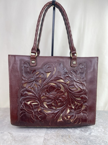 Patricia Nash CutOut Brown Tooled Leather Adeline Tote Large Brown Purse Handbag - Picture 1 of 13