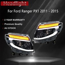 Pair BLACK LED SMOKED HEAD LIGHTS TO SUIT FORD RANGER PX 1 2011 - 2015