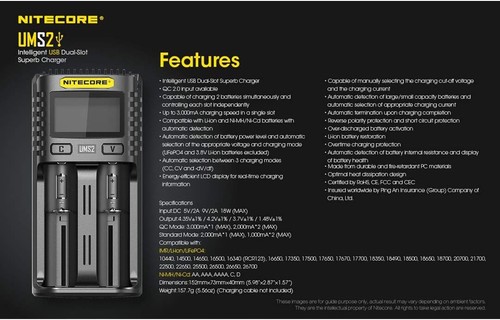 Nitecore UMS2 Intelligent USB Dual-Slot Quick Battery Charger for Black - Picture 6 of 7