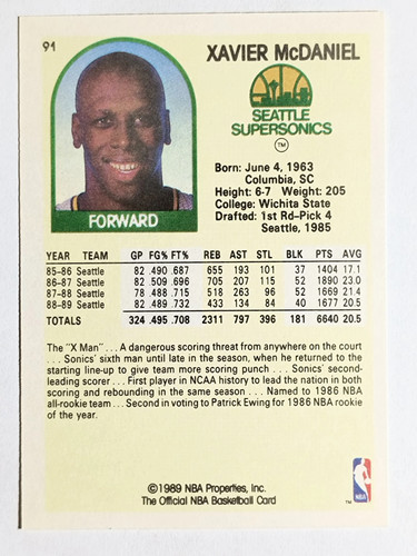 1990 Hoops 100 Superstars #91 Xavier McDaniel - Picture 2 of 2
