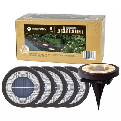6-Pack Oil-Rubbed Bronze LED Solar Disc Lights NEW- Garden/Pathway Member's Mark