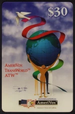 $30. International TransWorld DNA Art. World Peace Globe (ATW) JUMBO Phone Card