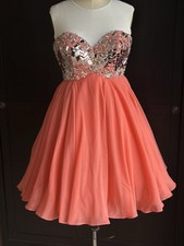 Coral Short Prom Dress Size 6 Marys Bridal Chiffon Rhinestone Beaded