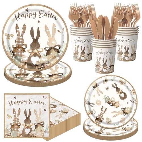 120Pcs Easter Bunny Party Plates And Cups And Napkins Sets,Some Bunny Is One