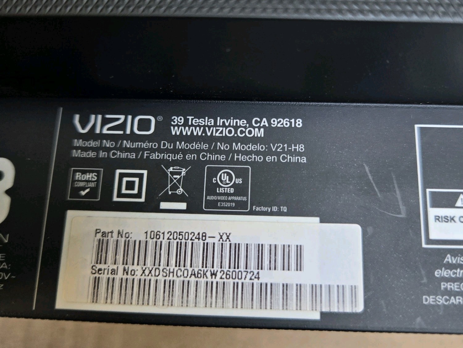 VIZIO V-Series V21-H8 2.1 Channel Soundbar and Remote Control ONLY - Black
