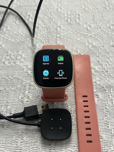 Fitbit Versa 3 Smart Watch With Pink Clay Bands & USB Charger - Picture 4 of 6