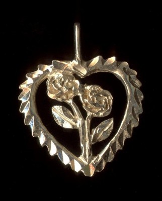14K 1,46 Gramm 22mm Massiv Gelbgold Rose Blume Blütenblatt Pflanze Herz Anhänger ~ SF