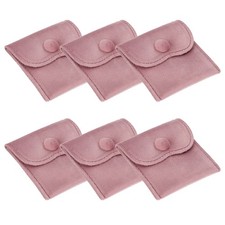 6 Pcs 3x3 Inch Velvet Jewelry Pouches Gift Bags with Snap Button Pink