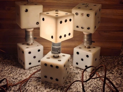 ANTIQUE ART DECO MILK GLASS DICE LAMP Vintage MCM RETRO WORKS