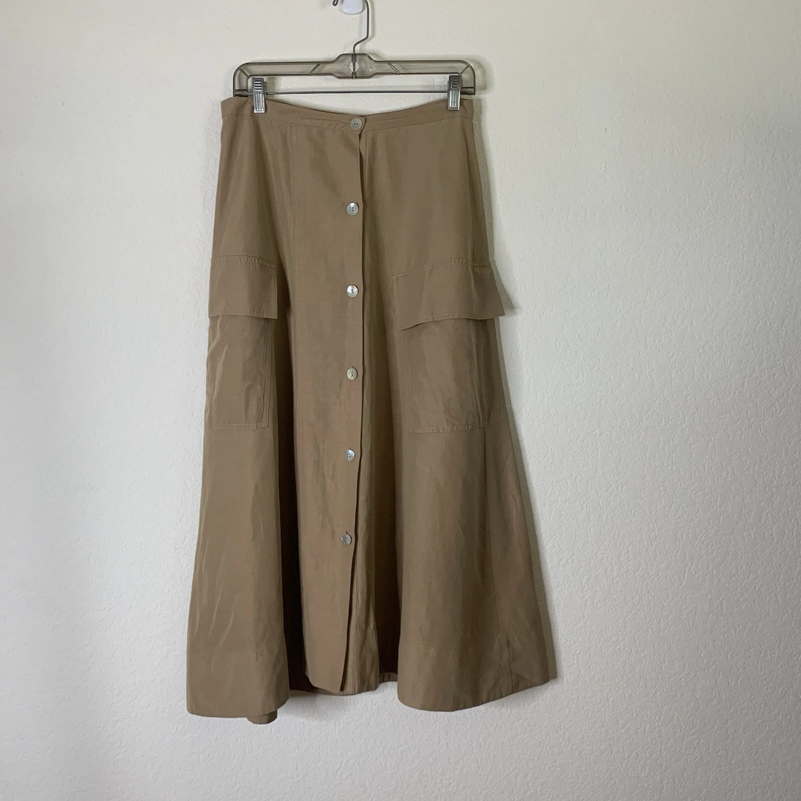 Vince Brown Utility Button Front Linen Blend Midi Skirt 6