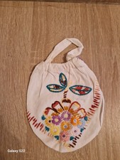 Leinentasche Beutel mit Handgestickten Blumen Muster Vintage