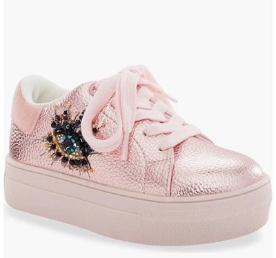 Kurt Geiger Kids Pink Mini Laney Crystal Eye Platform Sneakers Shoes Size 2 New
