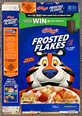 EMPTY Kellogg's Frosted Flakes Win XBOX X Offer Cereal Box Tony